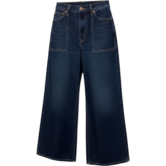 Maeve Denim - Maeve Colette Dark Wash High Rise Wide Leg Patch Pocket Denim Jeans Indigo Blue